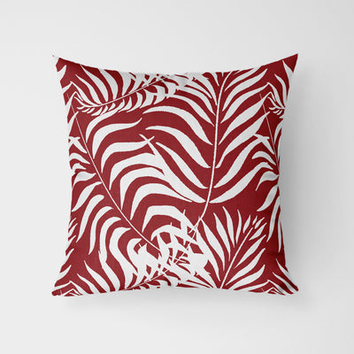 Palm Leaves Burgundy Water Resistant Garden Outdoor Cushion - Handmade Homeware, Made in Britain - Windsor and White