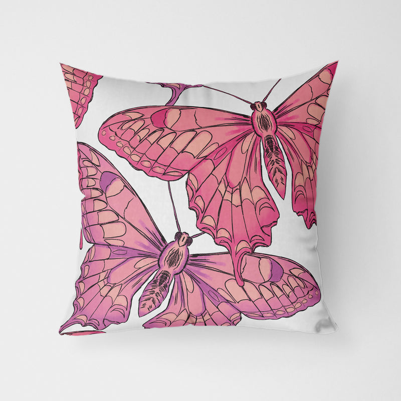 Pink Butterflies Water Resistant Garden Outdoor Cushion - Handmade Homeware, Made in Britain - Windsor and White