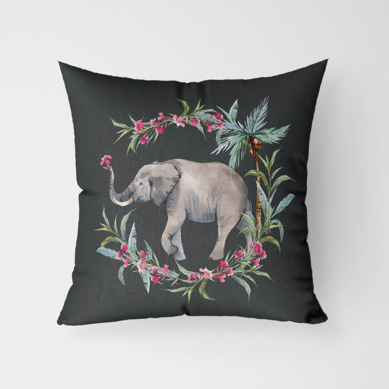 Painted Elephant Print Water Resistant Garden Outdoor Cushion - Handmade Homeware, Made in Britain - Windsor and White