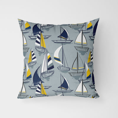 Grey Nautical Sailboats Water Resistant Garden Outdoor Cushion - Handmade Homeware, Made in Britain - Windsor and White