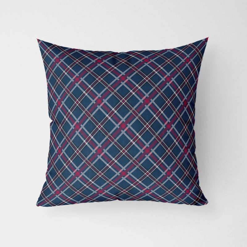 Navy Blue Mulberry Plaid Water Resistant Garden Outdoor Cushion - Handmade Homeware, Made in Britain - Windsor and White