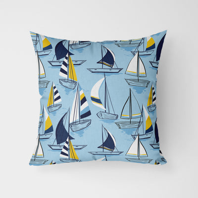 Blue Nautical Sailing Boats Water Resistant Garden Outdoor Cushion - Handmade Homeware, Made in Britain - Windsor and White