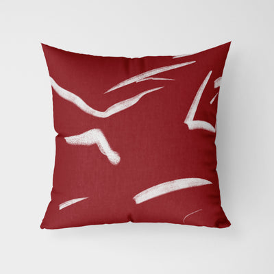 Red Art Strokes Water Resistant Garden Outdoor Cushion - Handmade Homeware, Made in Britain - Windsor and White