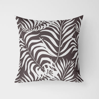 Palm Leaves Clay Grey Water Resistant Garden Outdoor Cushion - Handmade Homeware, Made in Britain - Windsor and White