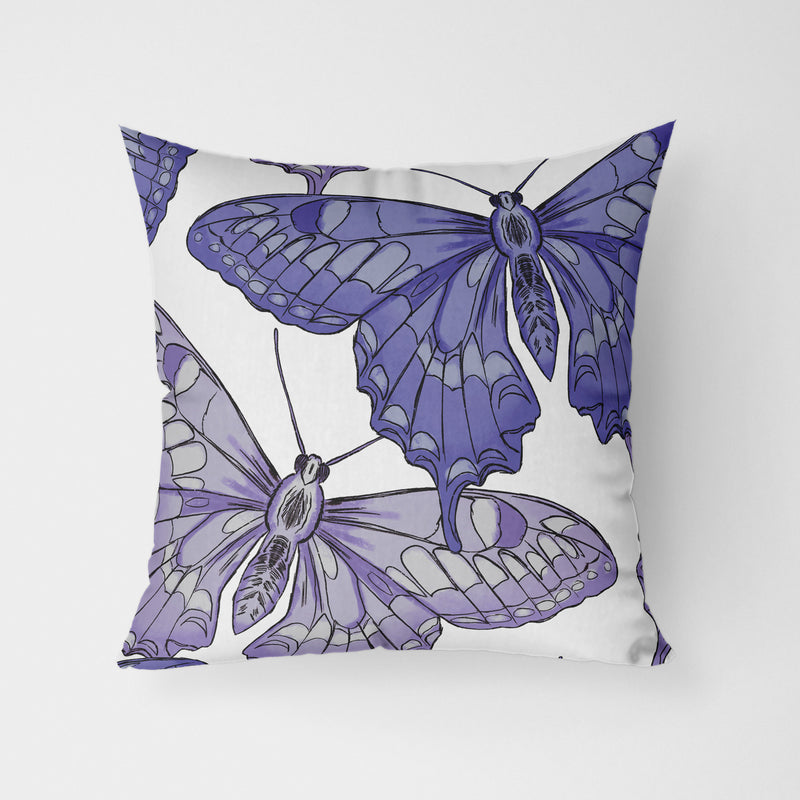 Purple Butterflies Water Resistant Garden Outdoor Cushion - Handmade Homeware, Made in Britain - Windsor and White