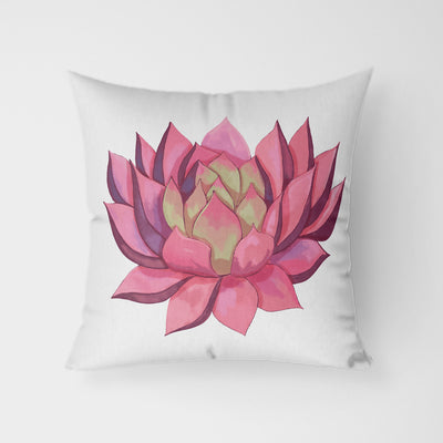 Pink Succulent White Water Resistant Garden Outdoor Cushion - Handmade Homeware, Made in Britain - Windsor and White