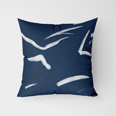 Blue Art Strokes Water Resistant Garden Outdoor Cushion - Handmade Homeware, Made in Britain - Windsor and White