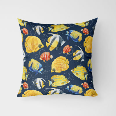 Reef Pattern Navy Blue Water Resistant Garden Outdoor Cushion - Handmade Homeware, Made in Britain - Windsor and White