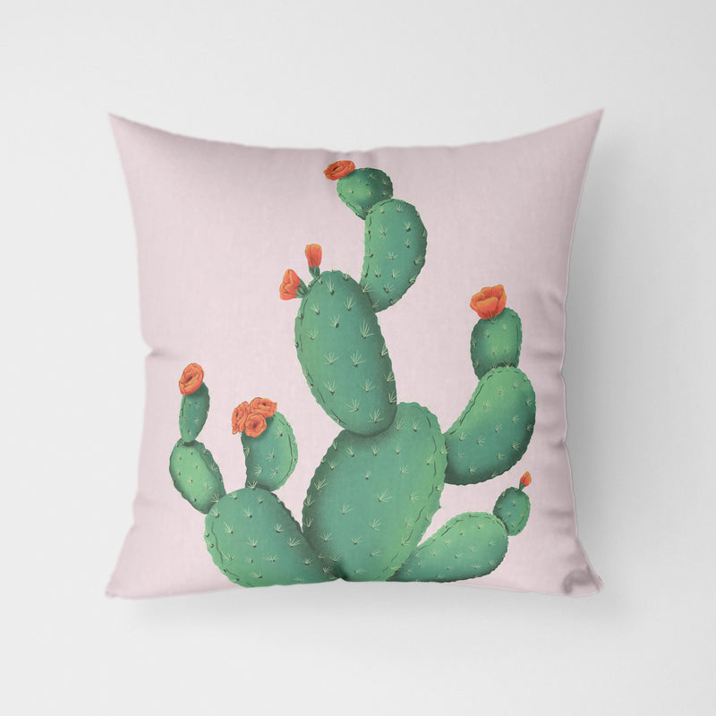 Prickly Pear Print Pink Water Resistant Garden Outdoor Cushion - Handmade Homeware, Made in Britain - Windsor and White