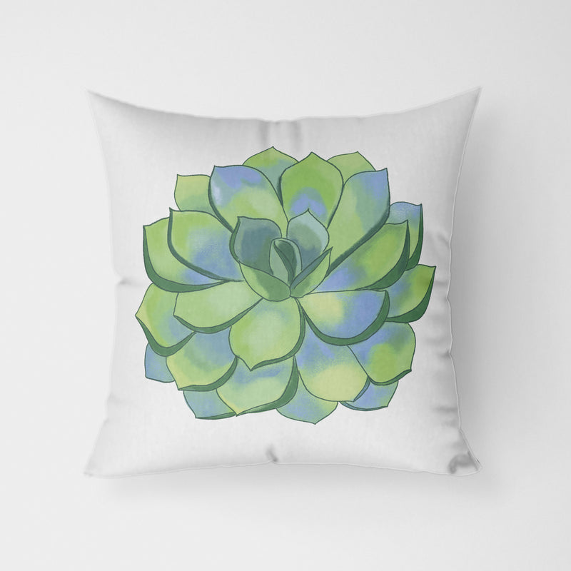 Green Succulent White Water Resistant Garden Outdoor Cushion - Handmade Homeware, Made in Britain - Windsor and White