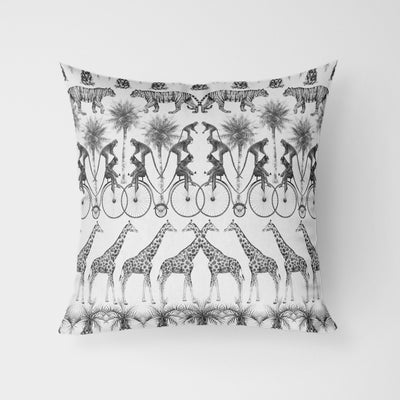Monochrome Vintage Jungle Water Resistant Garden Outdoor Cushion - Handmade Homeware, Made in Britain - Windsor and White