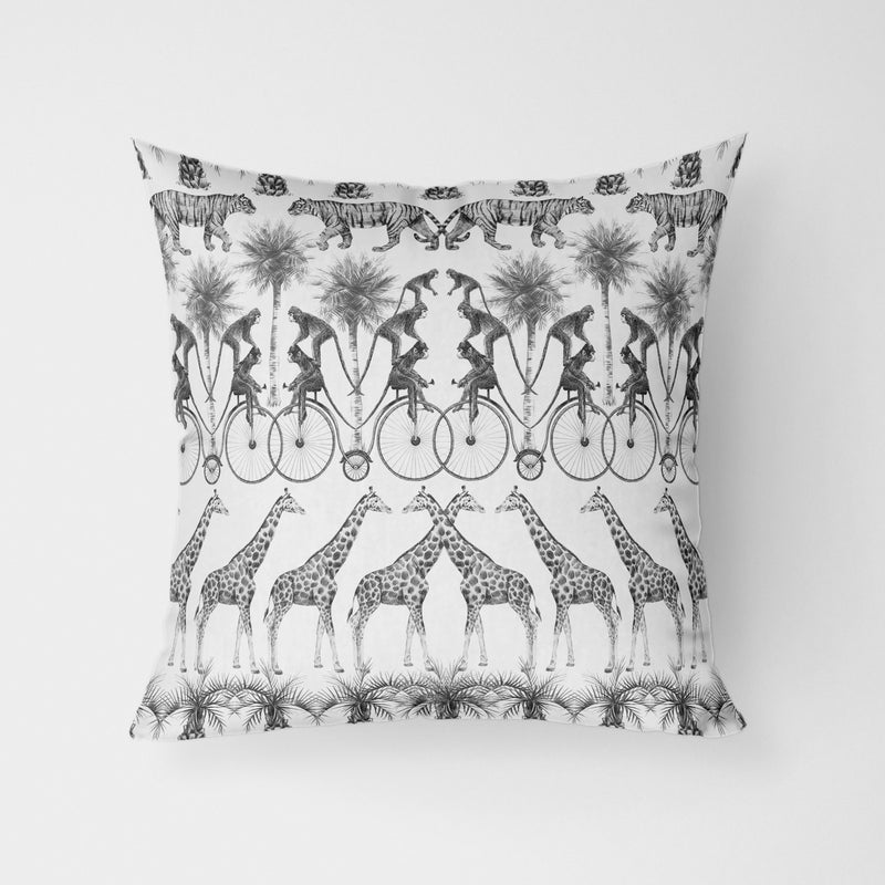 Monochrome Vintage Jungle Water Resistant Garden Outdoor Cushion - Handmade Homeware, Made in Britain - Windsor and White