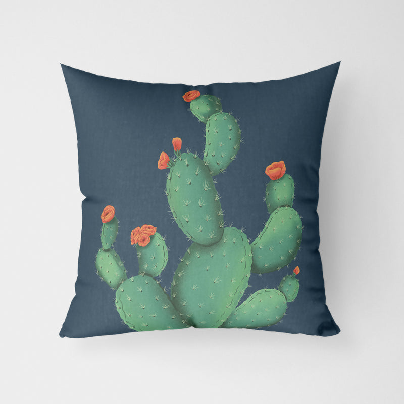 Prickly Pear Print Blue Water Resistant Garden Outdoor Cushion - Handmade Homeware, Made in Britain - Windsor and White