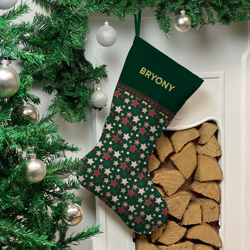 Personalised Christmas Stocking Green Stars