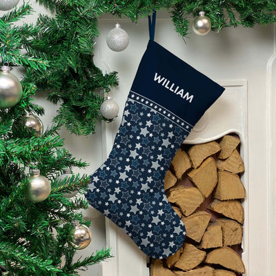 Personalised Christmas Stocking Blue Stars