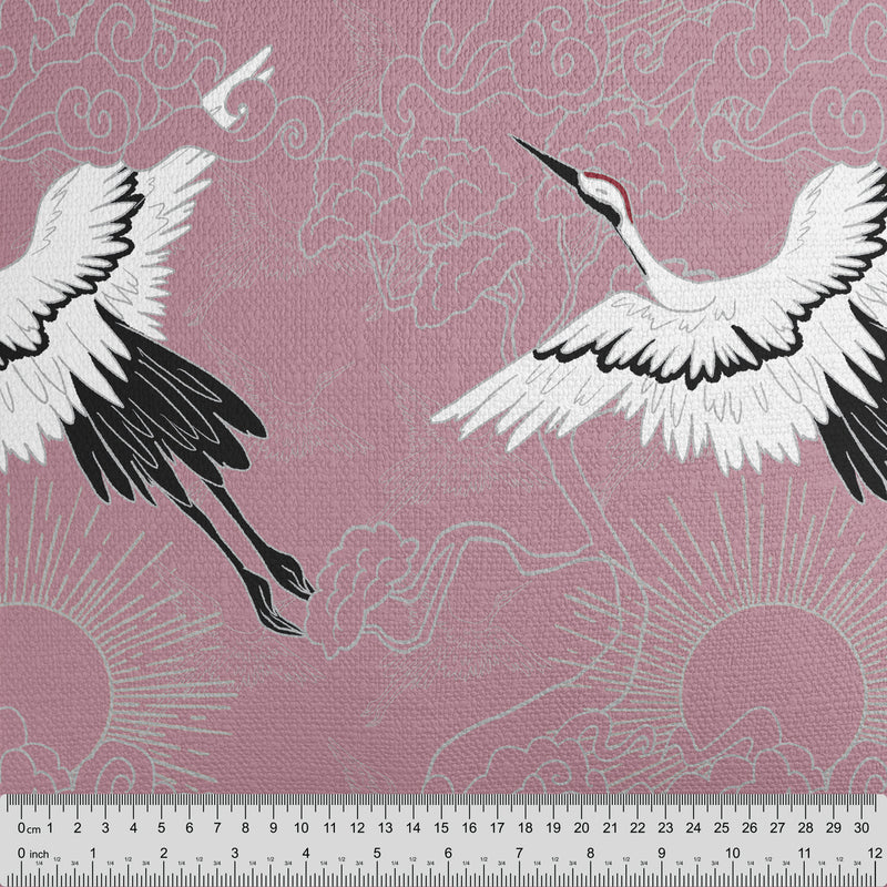 Flying Cranes Pink Fabric - Handmade Homeware, Made in Britain - Windsor and White