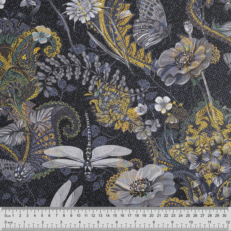 Dragonfly Dark Floral Fabric - Handmade Homeware, Made in Britain - Windsor and White