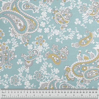 Duck Egg Paisley Floral Fabric - Handmade Homeware, Made in Britain - Windsor and White