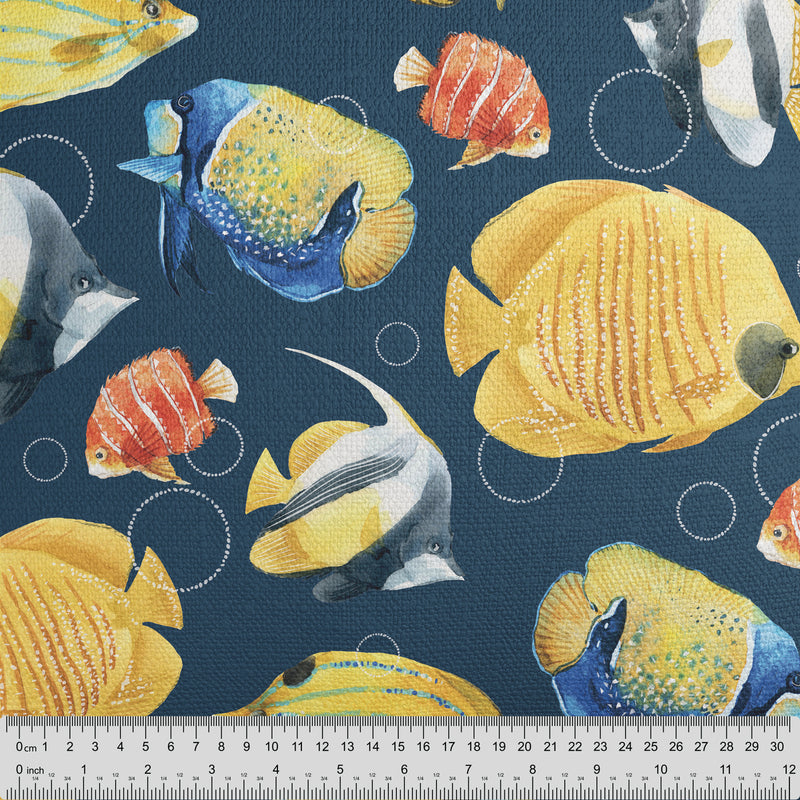 Reef Pattern Navy Blue Fabric - Handmade Homeware, Made in Britain - Windsor and White