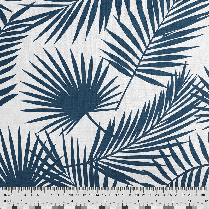Palm Leaves Navy Blue Fabric - Handmade Homeware, Made in Britain - Windsor and White