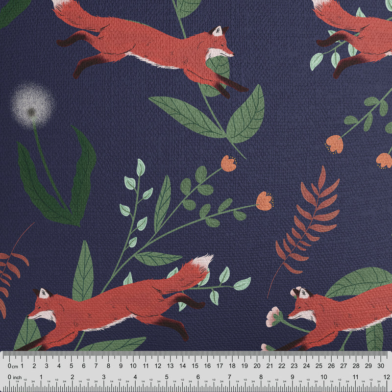 Foxes And Flora Blue Fabric - Handmade Homeware, Made in Britain - Windsor and White
