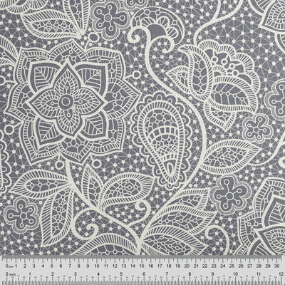 Dark Grey Floral Lace Fabric - Handmade Homeware, Made in Britain - Windsor and White