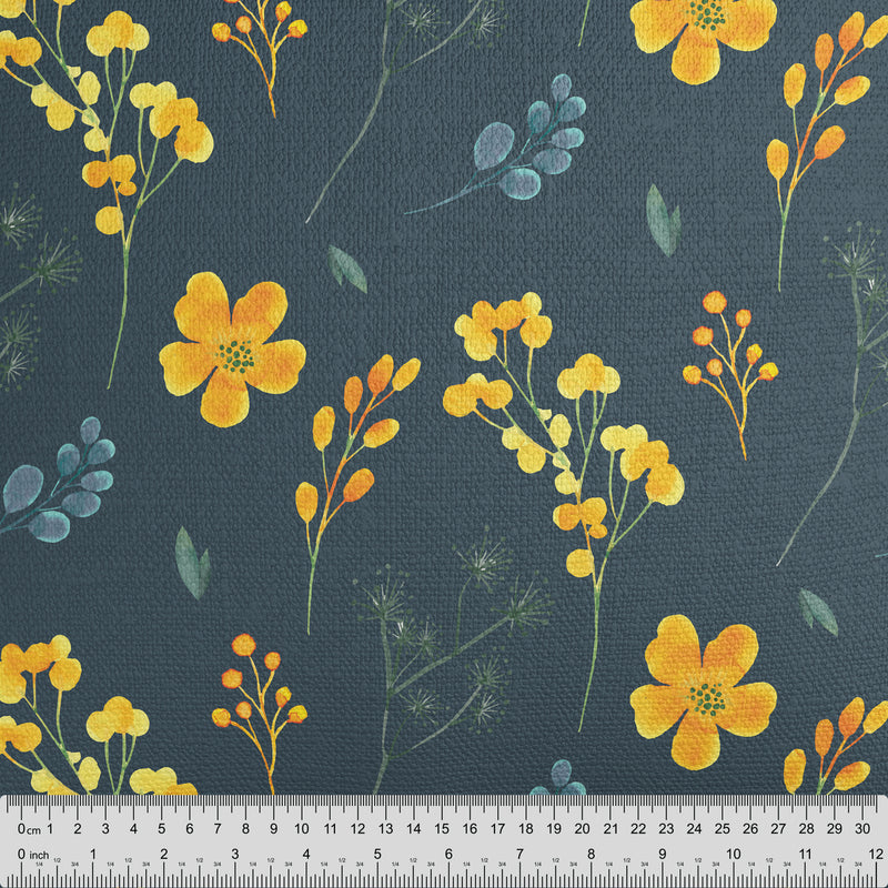 Navy Whimsical Yellow Floral Fabric - Handmade Homeware, Made in Britain - Windsor and White