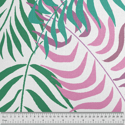 Tropical Palm Leaves White Fabric - Handmade Homeware, Made in Britain - Windsor and White