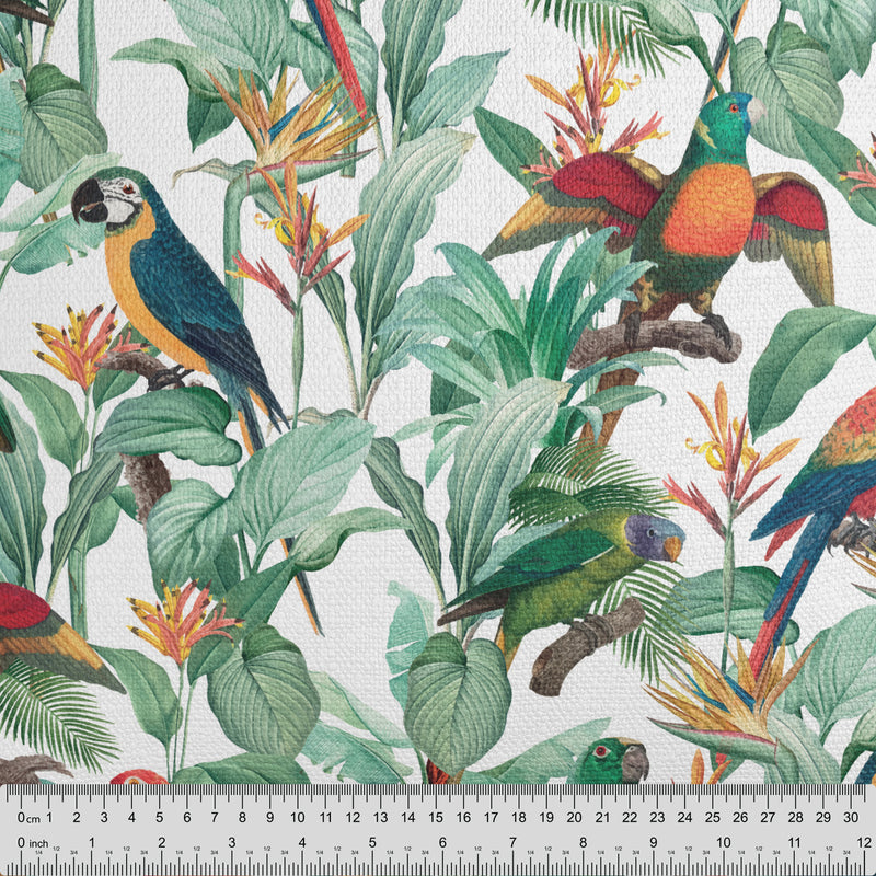 Tropical Birds White Fabric - Handmade Homeware, Made in Britain - Windsor and White