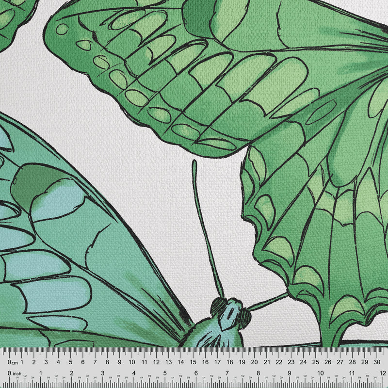 Green Butterflies Fabric - Handmade Homeware, Made in Britain - Windsor and White