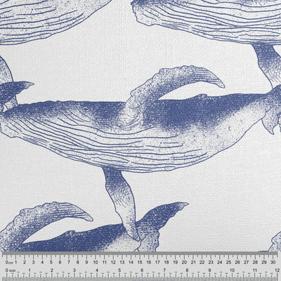 Blue Whales Pattern White Fabric - Handmade Homeware, Made in Britain - Windsor and White