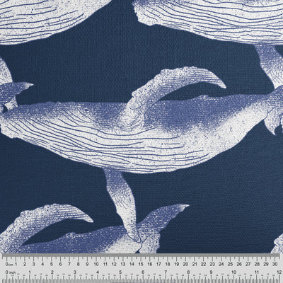 White Whales On Blue Fabric - Handmade Homeware, Made in Britain - Windsor and White