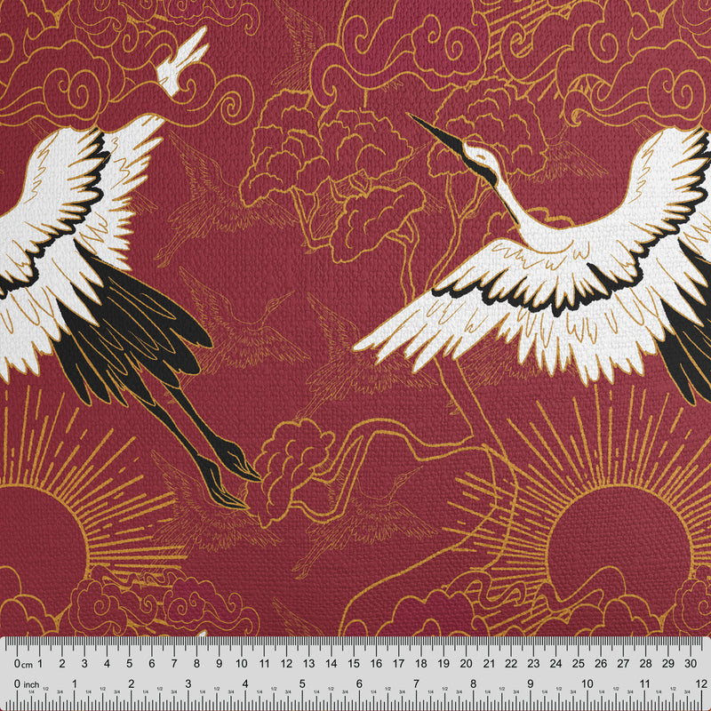 Flying Cranes Red Fabric - Handmade Homeware, Made in Britain - Windsor and White