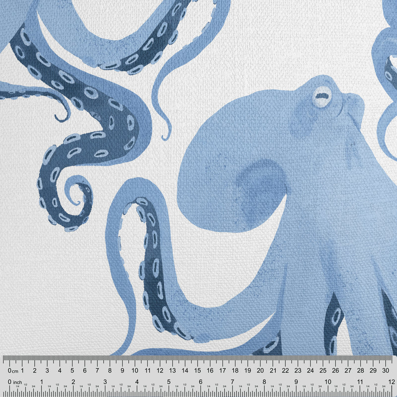 Blue White Painted Octopus Fabric - Handmade Homeware, Made in Britain - Windsor and White