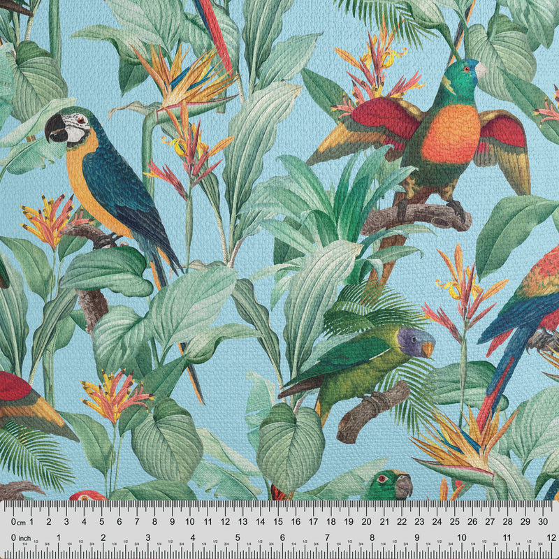 Tropical Birds Blue Fabric - Handmade Homeware, Made in Britain - Windsor and White