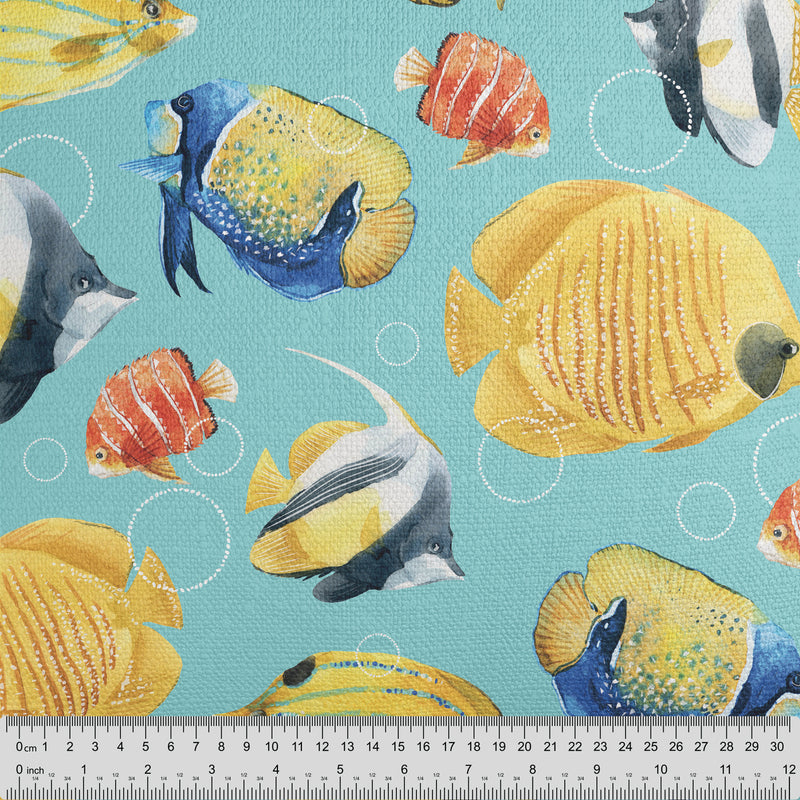 Reef Pattern Sea Blue Fabric - Handmade Homeware, Made in Britain - Windsor and White