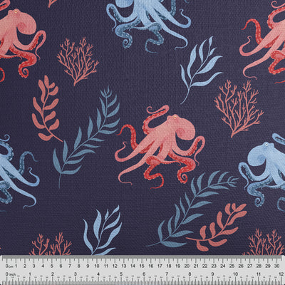 Red Blue Octopus Pattern Fabric - Handmade Homeware, Made in Britain - Windsor and White
