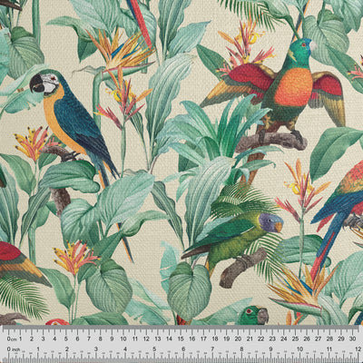 Tropical Birds Beige Fabric - Handmade Homeware, Made in Britain - Windsor and White