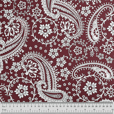 Maroon Red Floral Paisley Fabric - Handmade Homeware, Made in Britain - Windsor and White