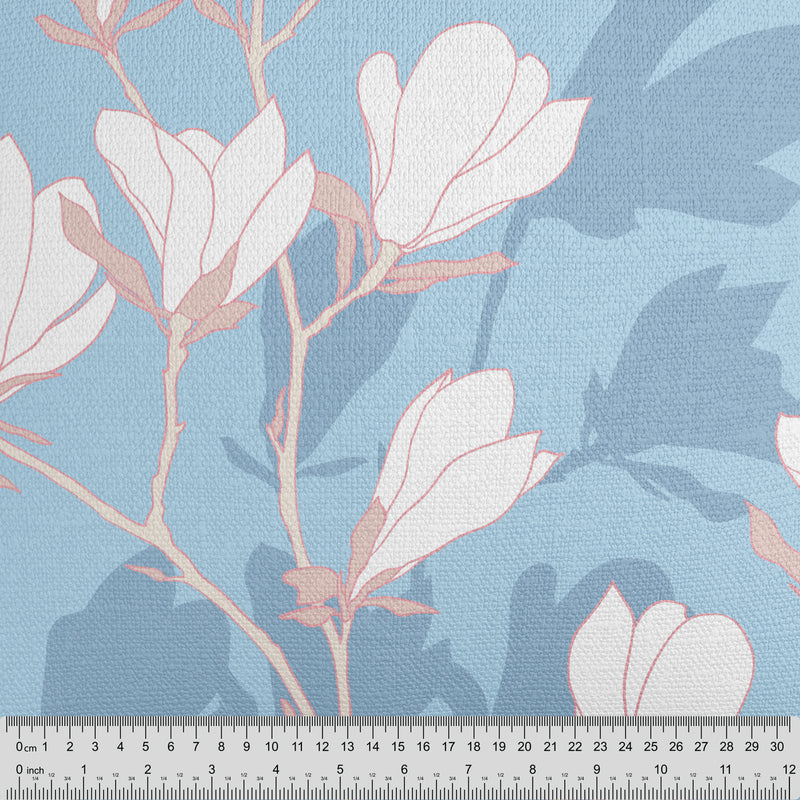 Light Blue Magnolia Flowers Fabric - Handmade Homeware, Made in Britain - Windsor and White