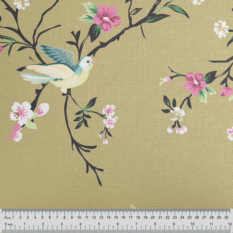 Gold Chinoiserie Floral Fabric - Handmade Homeware, Made in Britain - Windsor and White