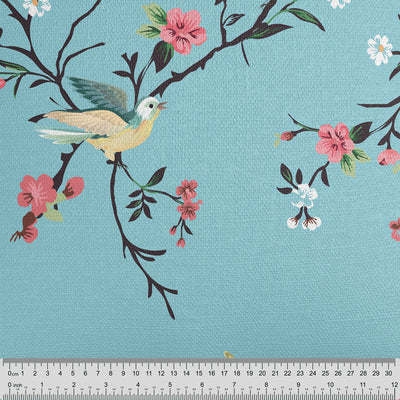 Sky Blue Chinoiserie Floral Fabric - Handmade Homeware, Made in Britain - Windsor and White