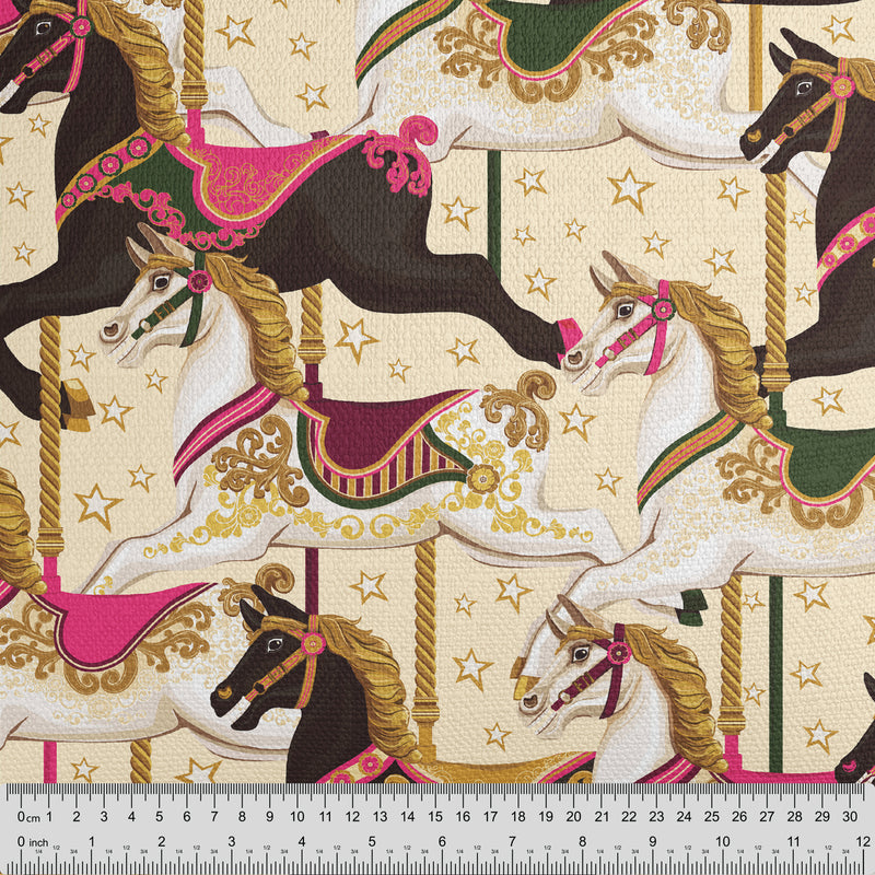 Gold Carousel Horses Fabric - Handmade Homeware, Made in Britain - Windsor and White