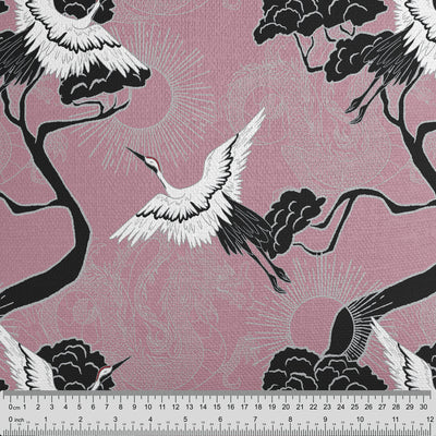 Crane & Dragon Pattern Pink Fabric - Handmade Homeware, Made in Britain - Windsor and White