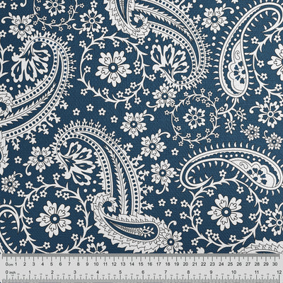 Prussian Blue Floral Paisley Fabric - Handmade Homeware, Made in Britain - Windsor and White