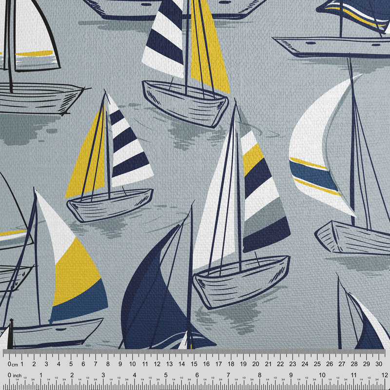 Grey Nautical Sailboats Fabric - Handmade Homeware, Made in Britain - Windsor and White